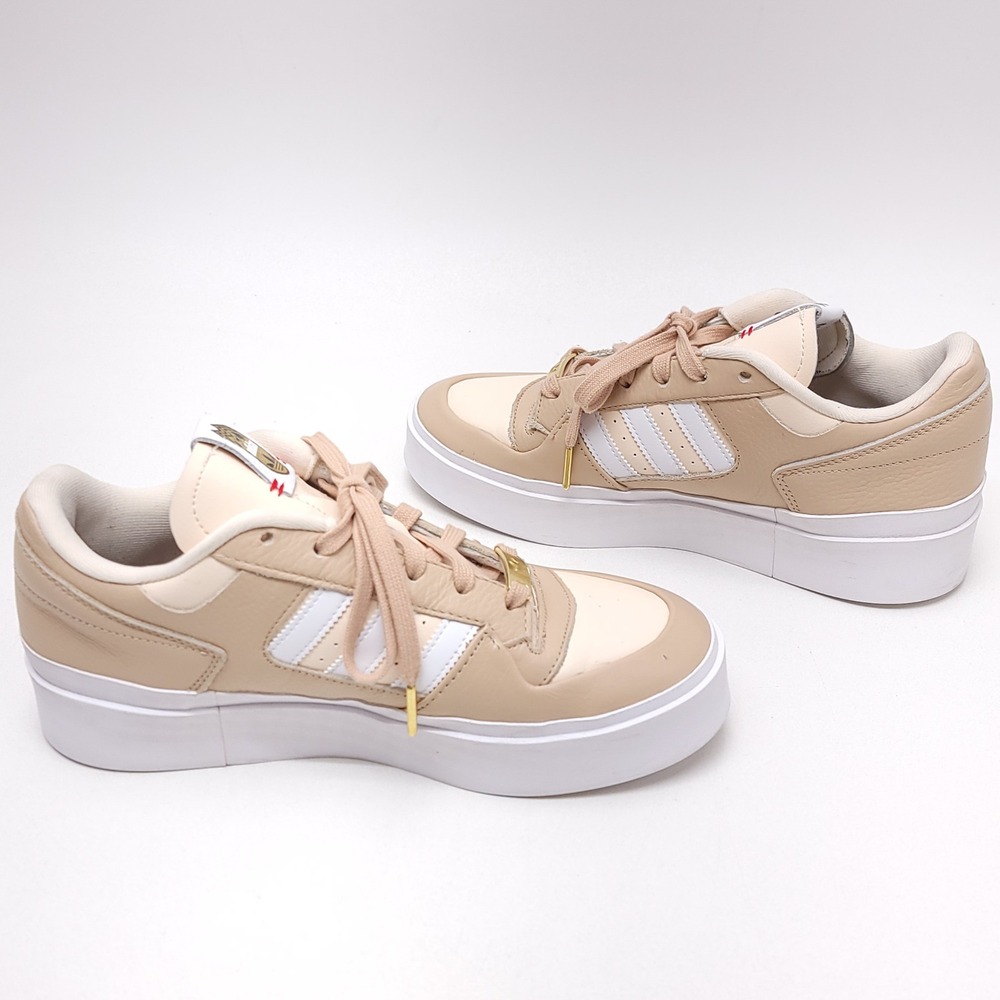 Adidas‎ Forum Bonega Tan Cream White Platform Leather Sneakers Womens 10 - Picture 4 of 10
